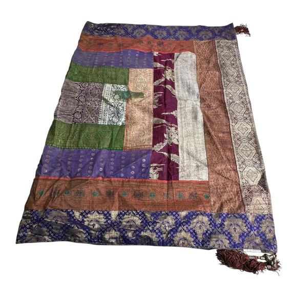 Pier 1 Imports Sari Throw Multicolor Patchwork Boho Indian Tapestry Blanket - Picture 2 of 12
